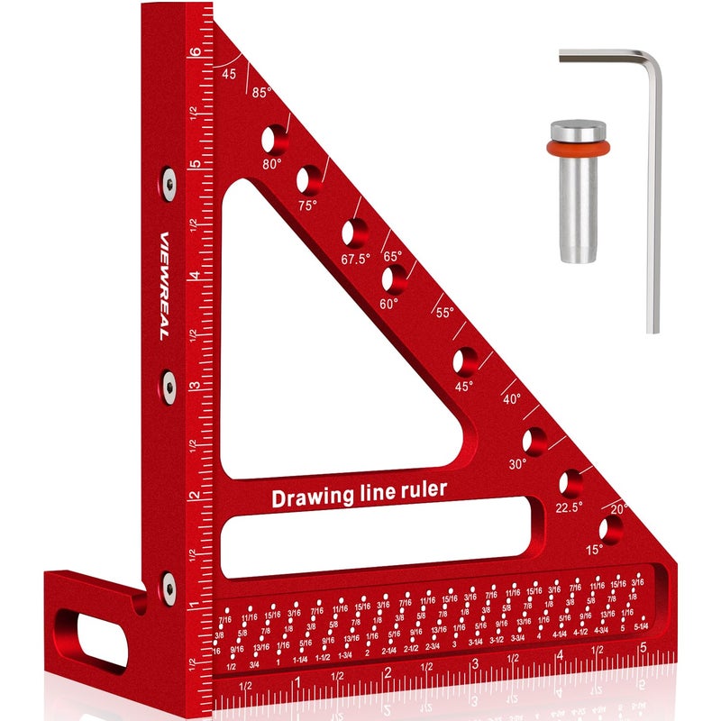 ViewReal Large Carpenter Square 6.5''x5.79''Protractor Ruler with 3D Multi-Angle Measuring and Scribing Features with Anti-Lost Pin for Accurate Woodworking & Construction - Image 1